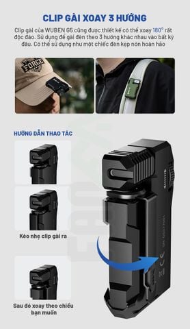 Wuben G5 đèn pin móc khóa xoay đầu đa năng