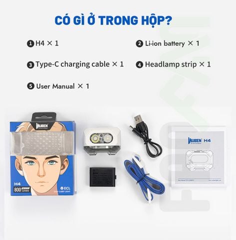 Wuben H4 Siêu đèn pin đội đầu chạy trail