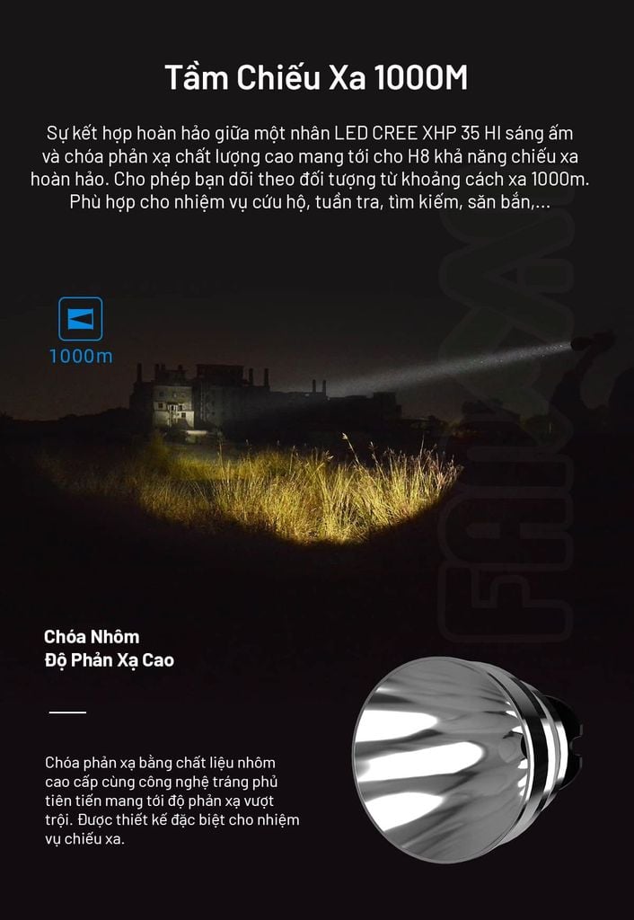 Wuben H8 đèn pin hiệu suất cao chiếu xa 1000m 1800LM (Deluxe kit)