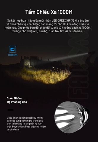 Wuben H8 đèn pin hiệu suất cao chiếu xa 1000m 1800LM (Deluxe kit)