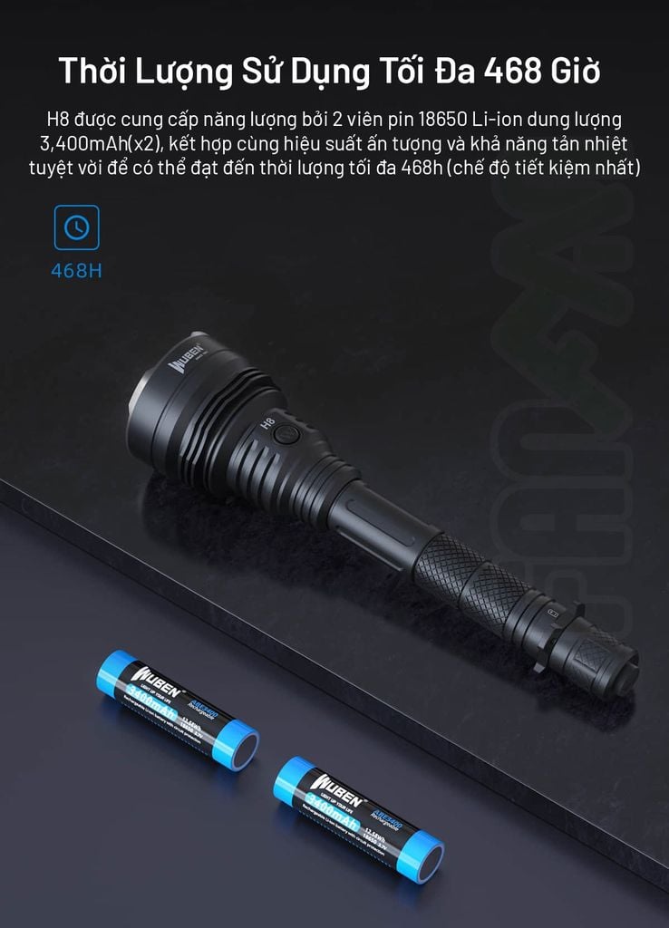 Wuben H8 đèn pin hiệu suất cao chiếu xa 1000m 1800LM (Deluxe kit)
