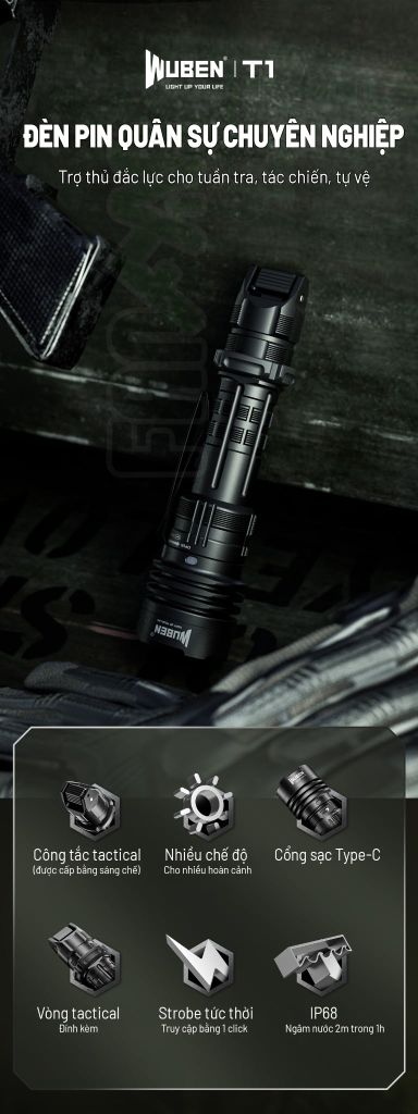 Wuben T1 Đèn pin Tactical tác chiến chuyên dụng