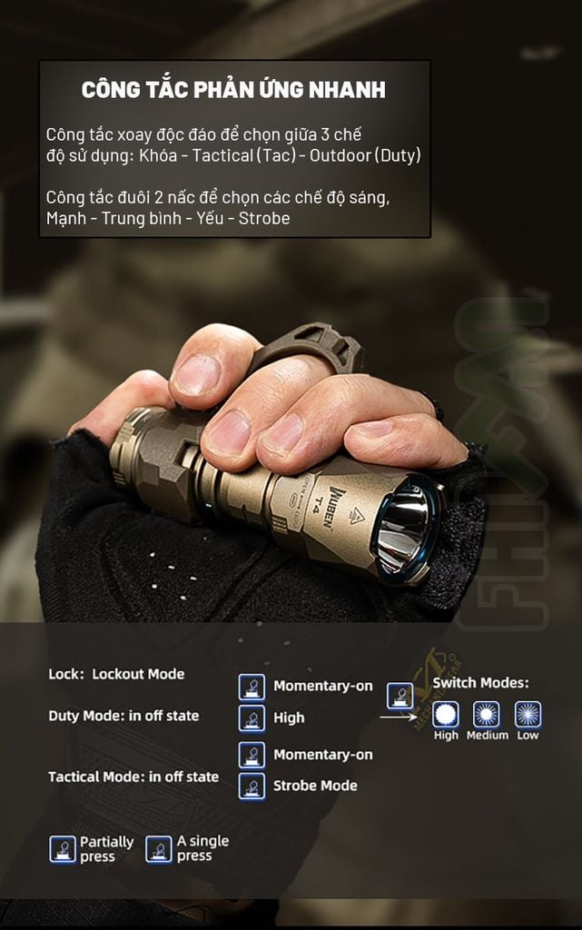 Wuben T4 đèn pin tác chiến Tactical nhỏ gọn (Tặng kèm Tac-ring)