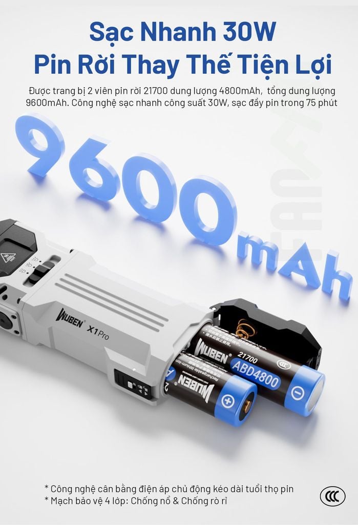 Wuben X1 Pro Đèn pin EDC công suất lớn 12,300Lumens