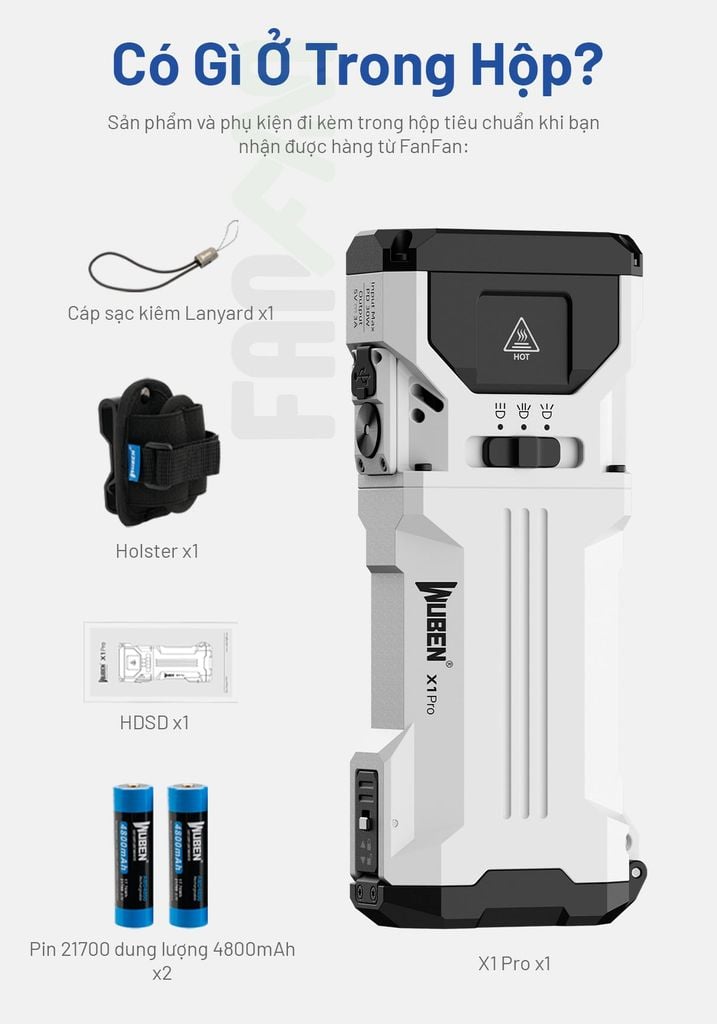 Wuben X1 Pro Đèn pin EDC công suất lớn 12,300Lumens