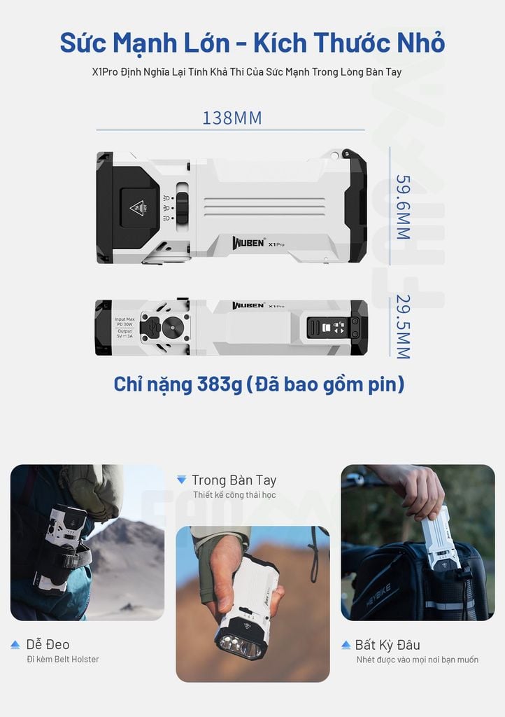Wuben X1 Pro Đèn pin EDC công suất lớn 12,300Lumens