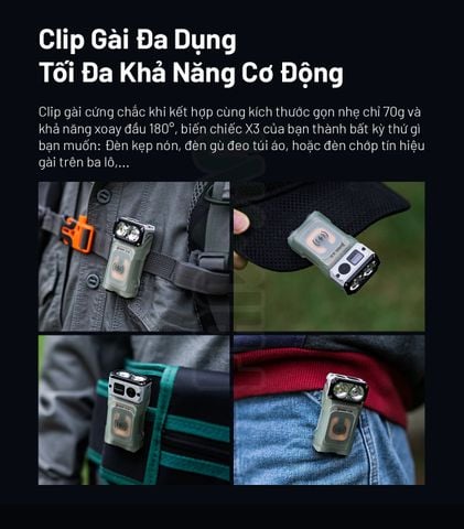 Wuben X3 Pro đèn pin EDC cú vọ xoay đầu đa năng kèm hộp sạc