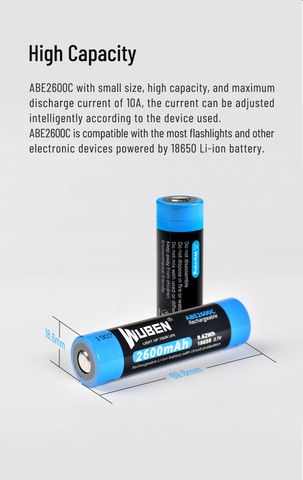 Pin sạc cỡ 18650 - 2600mAh/3400mAh Wuben ABE Series