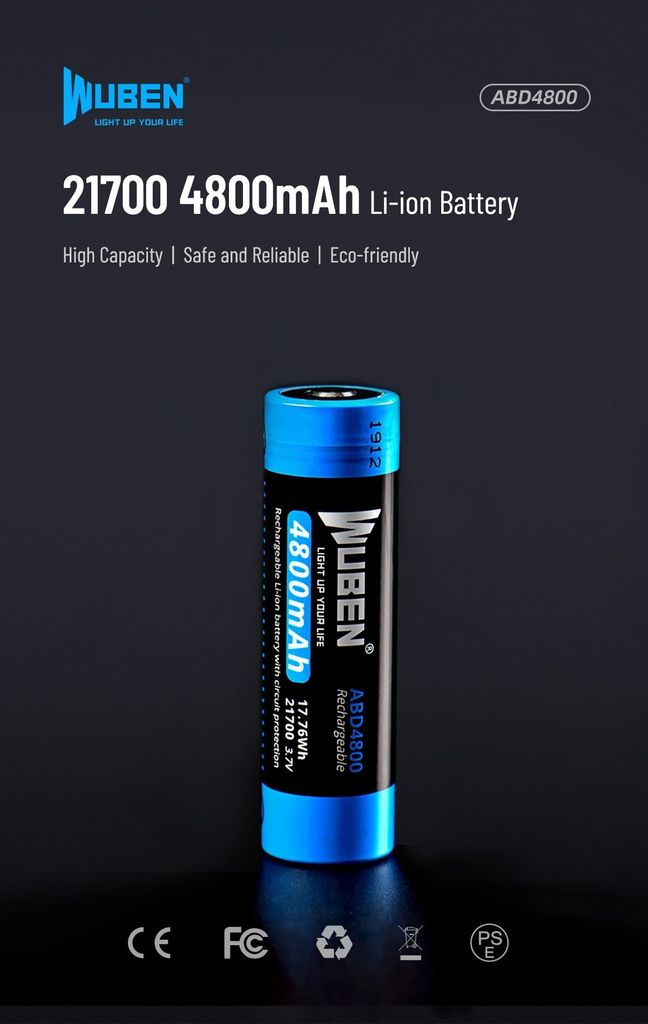Pin sạc cỡ 21700 - 4800mAh Wuben ABD4800