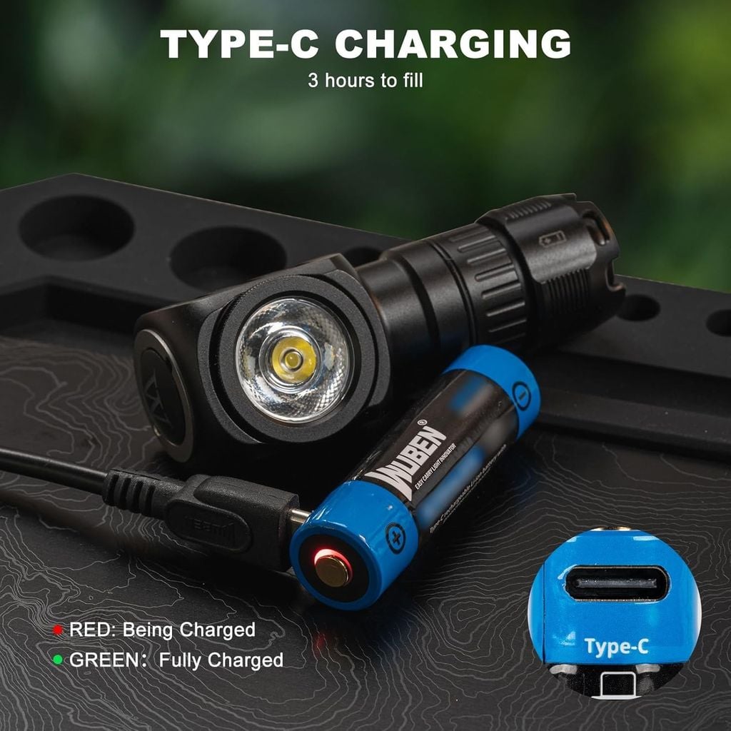 Wuben H5 Đèn đeo trán đa năng pin sạc 14500 thay được