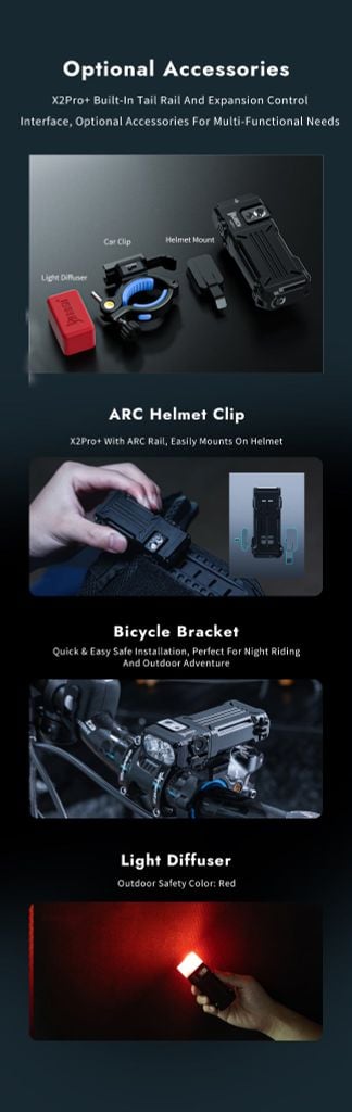 Wuben X2Pro+ Đèn pin EDC đa năng 1500Lumens 2 pin 14500 tháo rời