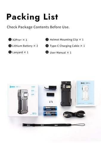 Wuben X2Pro+ Đèn pin EDC đa năng 1500Lumens 2 pin 14500 tháo rời