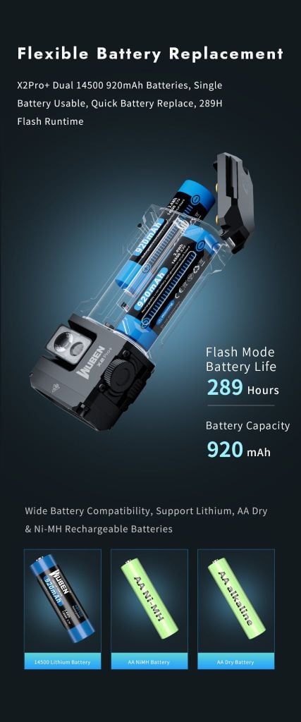 Wuben X2Pro+ Đèn pin EDC đa năng 1500Lumens 2 pin 14500 tháo rời