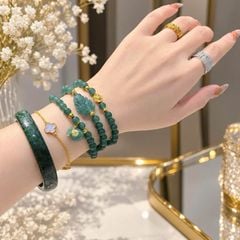Chuỗi Vòng Cẩm Thạch Phỉ Thúy Lam Ngọc Mix Hồ Ly & Túi Tiền