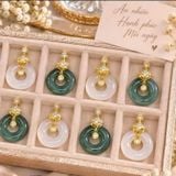 Mặt Dây Chuyền Cẩm Thạch Phỉ Thúy Lam Ngọc Và Mã Não Trắng Hồ Ly Đồng Điếu Vàng 10K – ảnh 4