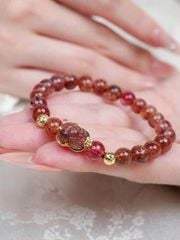 Vòng Thạch Anh Tóc Đỏ Mix Tỳ Hưu Bọc Vàng 10K