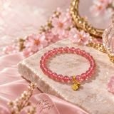 Vòng Tay Thạch Anh Dâu Tây Hồng Charm Phúc Mạ Vàng – ảnh 1
