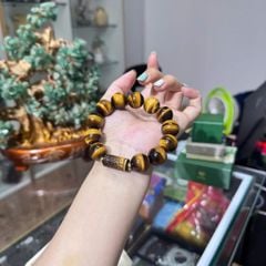 Vòng Tay Đá Mắt Hổ Vàng Nâu 16mm Mix Charm Lu Thống