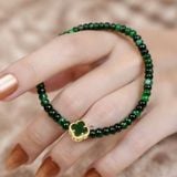 Vòng Phỉ Thúy Sơn Thủy Jadeite A Mix Cỏ 4 Lá Bọc Vàng – ảnh 2