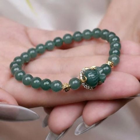 Vòng Phỉ Thúy Lam Ngọc Mix Túi Tiền Bọc Vàng 10K