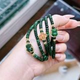 Vòng Ngọc Phỉ Thúy Cẩm Thạch Jadeite Mix Charm Tỳ Hưu, Cỏ 4 Lá Và Túi Tiền Bọc Vàng 10K – ảnh 2