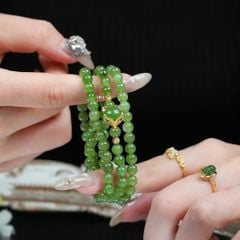 Vòng Chuỗi Ngọc Bích Mix Hồ Ly Bọc Vàng Và Charm Vàng 10K