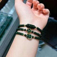 Vòng Phỉ Thúy Sơn Thủy Jadeite A Mix Ngũ Điếu, Cỏ 4 Lá Và Túi Tiền Bọc Vàng