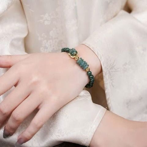 Vòng Ngọc Phỉ Thúy Lam Ngọc Jadeite A Mix Ngũ Điếu Và Túi Tiền Bọc Vàng