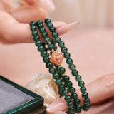Vòng Chuỗi Ngọc Phỉ Thúy Lam Ngọc Jadeite A Tone Đậm Mix Cỏ 4 Lá Bọc Vàng – ảnh 2