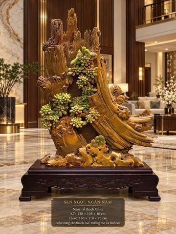 Tượng Sen Ngọc Ngàn Năm Ngọc Cổ Thạch Onyx 138cm