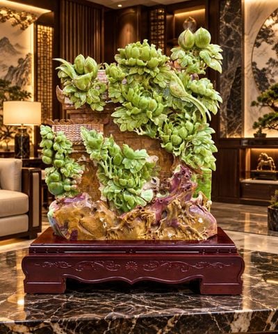 Tác Phẩm Hoa Khai Phúc Duyên Lộc Ngọc Cổ Thạch Onyx