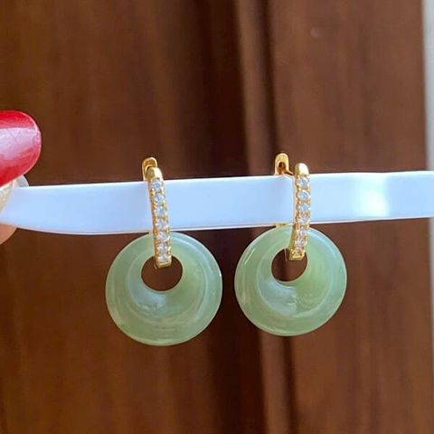  Bông Tai Ngọc Hoà Điền Khung Bạc Xi Vàng 