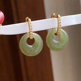  Bông Tai Ngọc Hoà Điền Khung Bạc Xi Vàng 