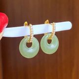  Bông Tai Ngọc Hoà Điền Khung Bạc Xi Vàng 