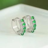  Bông Tai Ngọc Jadeite A Màu Lục Đế Khung Bạc 