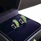  Bông Tai Ngọc Jadeite A Màu Lục Đế Khung Bạc 