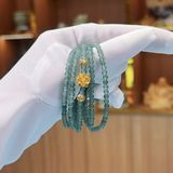  Chuỗi Lam Ngọc Băng VIP 4mm Mix Charm Hoa Sen & Bi Vàng 10K 