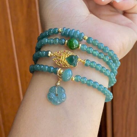  Chuỗi Lam Ngọc Cao Băng 4.5li Mix Charm Ngọc Thiền và Hoa Mai 