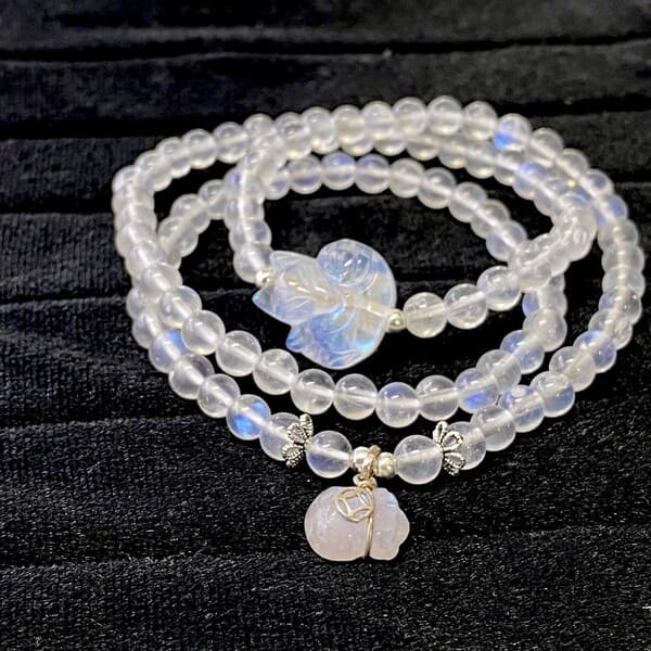 Chuỗi Moonstone Mix Túi Tiền Bọc Bạc, Hồ Ly và Charm Bạc