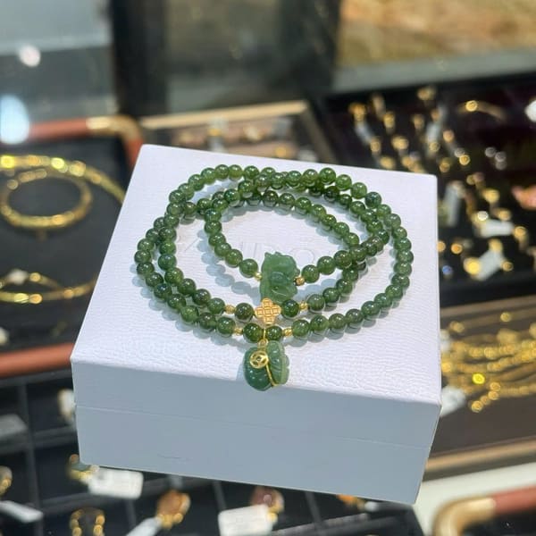 Chuỗi Ngọc Bích 5ly Mix Charm Vàng 10K