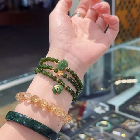  Chuỗi Ngọc Bích 5ly Mix Charm Vàng 10K 