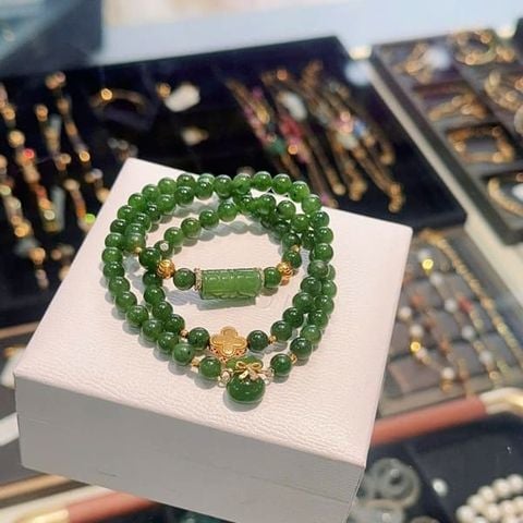  Chuỗi Ngọc Bích Mix Charm Vàng 