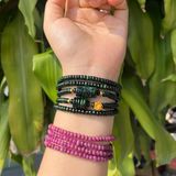  Chuỗi Sơn Thủy Jadeite A Mix Lu Thống, Ngũ Điếu và Charm Vàng 10K 