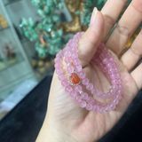  Chuỗi Thạch Anh Hồng Trong Đậm Màu Mix Charm Bạc Và Mã Não 