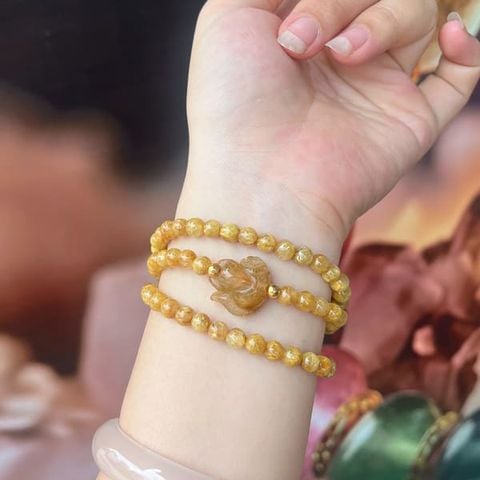 Chuỗi Thạch Anh Tóc Vàng VIP Mix Hồ Ly Và Charm Vàng 18K