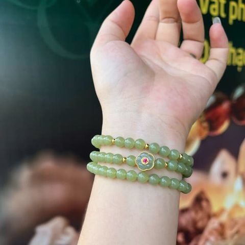 Chuỗi Vòng Ngọc Hòa Điền 6mm Mix Charm Hoa Mai Ngọc
