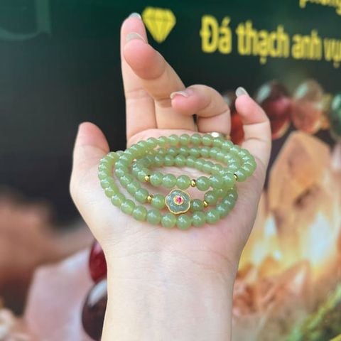 Chuỗi Vòng Ngọc Hòa Điền 6mm Mix Charm Hoa Mai Ngọc