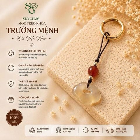 Dây treo khóa Trường Mệnh Như Ý đá Mã Não