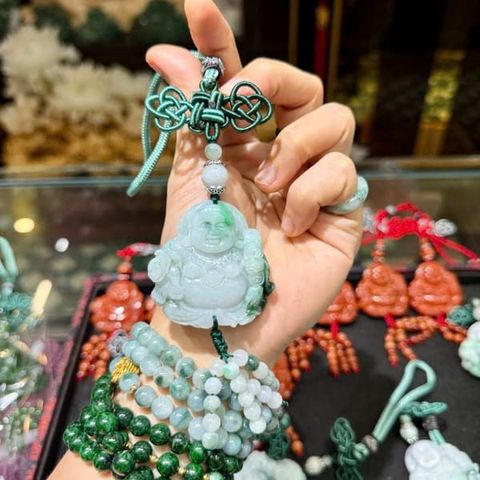 Khánh Treo Xe Phật Di Lặc Cẩm Thạch Hoa Bay