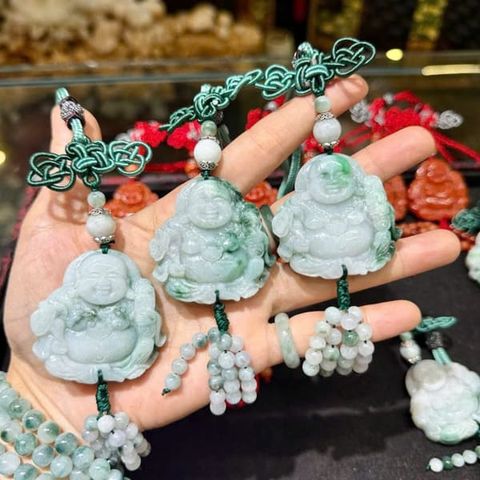 Khánh Treo Xe Phật Di Lặc Cẩm Thạch Hoa Bay